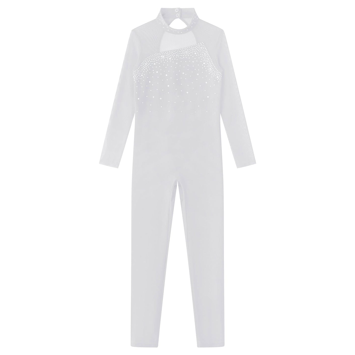 Kids Girls Long Sleeve Rhinestone Bodysuit — Full Body Dancewear Gymnastics Leotard Skating Jumpsuit