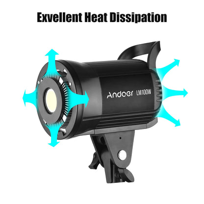Andoer 100W Studio LED Video Light – 5600K Dimmable Bowens Mount with Remote Control for Video & Live Streaming