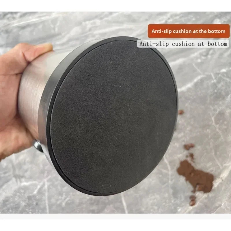 Stainless Steel Coffee Knock Box – Non-Slip Espresso Ground Bin with Rubber Ring and Beveled Design