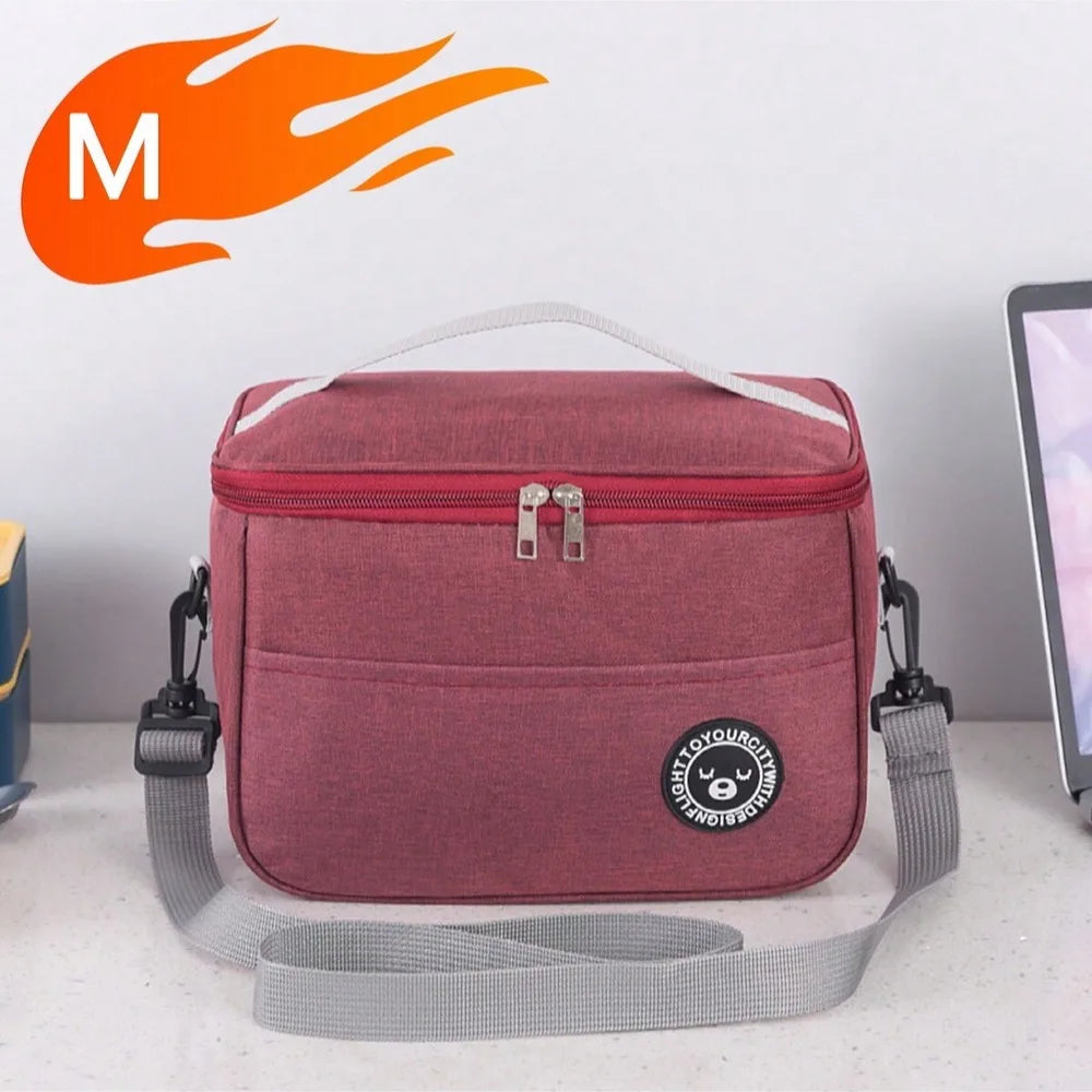 Insulated Handheld Lunch Bag with Shoulder Strap – Thickened Waterproof Student Lunch Box Tote