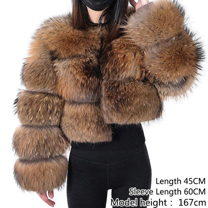 2025 Maomaokong Women’s Real Fur Coat – Natural Raccoon & Fox Fur Jacket with Hood, Warm Winter Outerwear