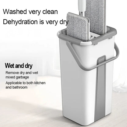 Magic Floor Mop: Squeeze Mop with Rotating Flat Bucket - Effortless Floor Cleaning Solution for Home & Housekeeping