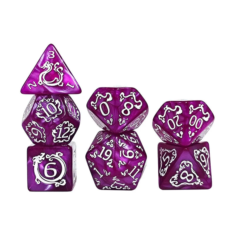DND 7-Piece Dragon Pattern Polyhedral Dice Set – Role-Playing D&D TRPG Board Game Accessories