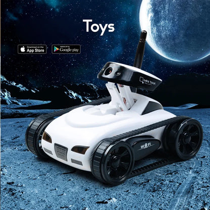 WiFi Remote Control Camera Tank Toy - 4-Channel Real-Time Video Transmission Tracked RC Car for Kids Gift