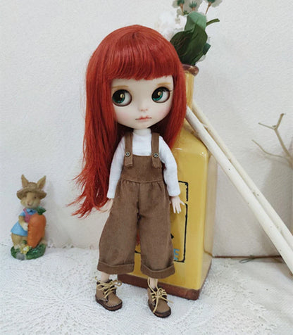 Casual Blythe Doll Clothes – Romper, Plaid Pants & Long Sleeve Top for Licca, Azone, OB24/OB27 Dolls