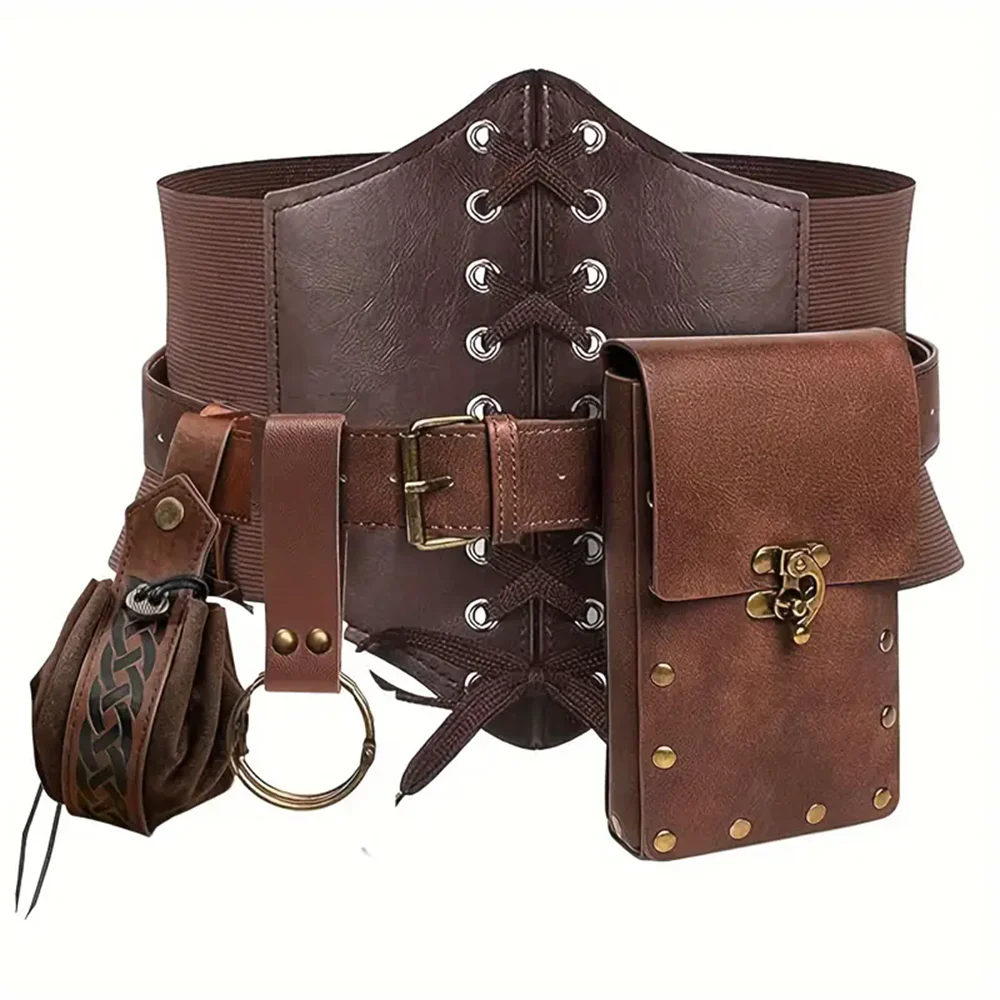 Medieval Steampunk Leather Waist Belt Pouch – Viking Knight Cosplay & Motorcycle Bag