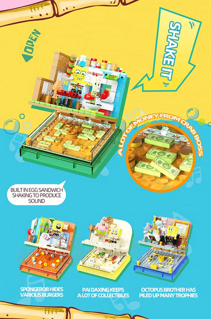 Spongebob Building Blocks Set — Patrick Star, Krusty Krab & Squidward Tentacles Desktop Model Toy for Kids & Gifts
