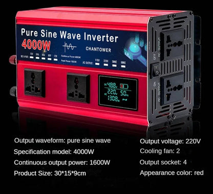 5500W Pure Sine Wave Inverter - DC 12v/24v/48v/60v/72v to AC 110v/220v Voltage Converter for Car & Solar Power