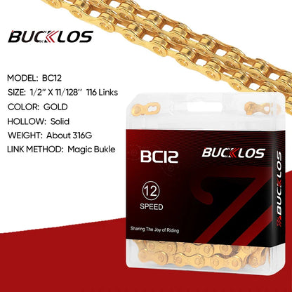 BUCKLOS MTB Bike Chain – 12 & 11 Speed Mountain & Road Bicycle Chain, Compatible with 8-12 Speed Cycling Parts