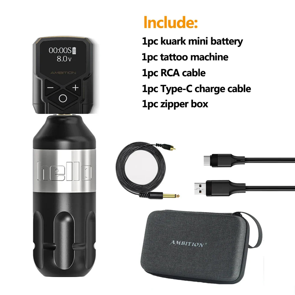 Ambition Stroke 4.0mm Rotary Tattoo Machine with Coreless Motor, 33mm Grip, RCA Interface, Permanent Makeup Pen for Body Art