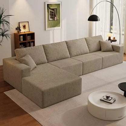 139" Cloud Sectional Sofa – Deep Seat Modular L-Shape Corduroy Couch, Frameless 4-Seater Living Room Sofa with Left Chaise (Black)