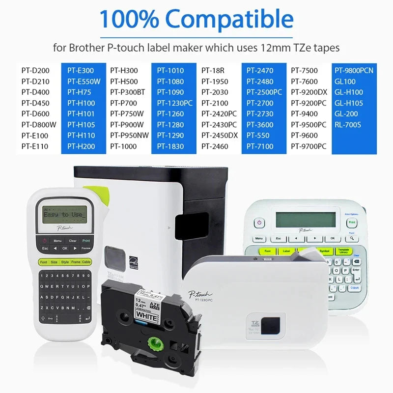 Compatible Brother TZe Label Tape 6–24mm – TZe-231/251 Replacement for P-touch H110, H107, P710BT, H105, E550W Label Makers