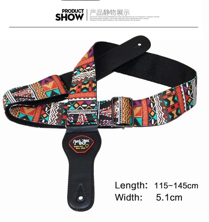 New High-Quality Cotton Guitar Strap – Adjustable Length, 6.2cm Wide for Acoustic & Electric Bass Guitars