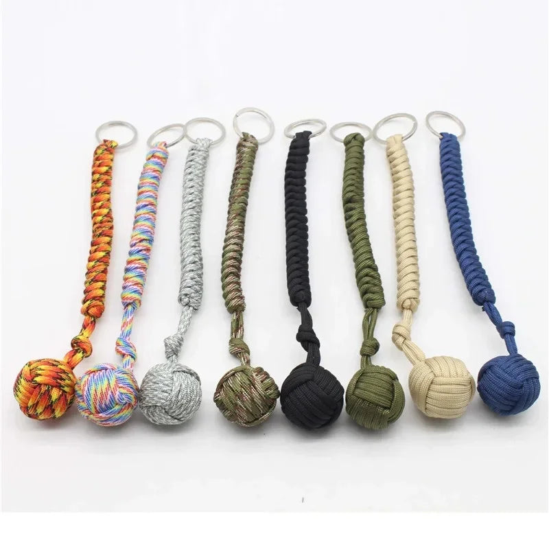 Monkey Fist Steel Ball Keychain – Self-Defense Survival Lanyard with Braided Rope for Outdoor Safety