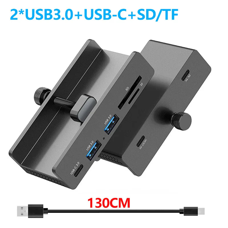 Aluminum 4-Port USB 3.0 Hub — High-Speed Clip Hub with Power Supply, 5–10Gbps Data Transfer, USB 3.2 for Mac & PC