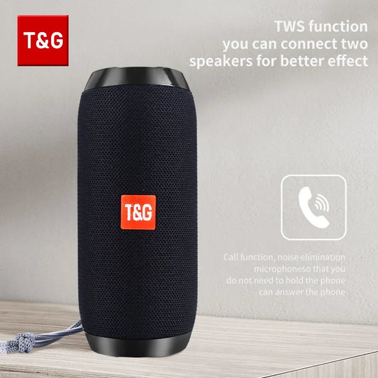 T&G TG117 Bluetooth Speaker - Portable Waterproof TWS Stereo Sound Box with TF Card & FM Radio for Outdoor Music