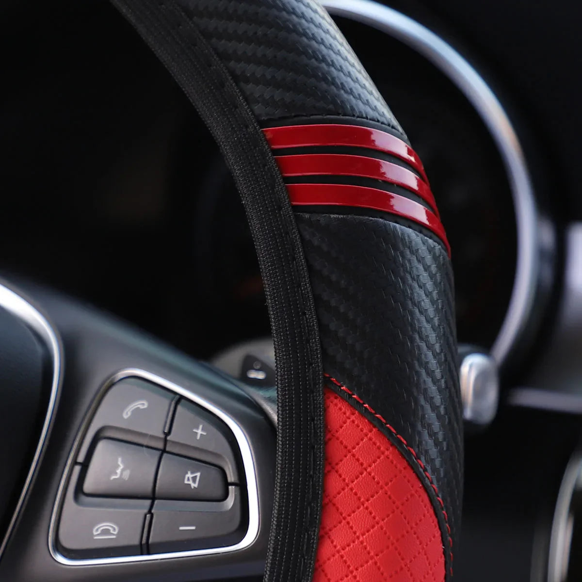Little Monster PU Embossed Leather Steering Wheel Cover — No Inner Ring, Fits 14.5-15 Inch Wheels