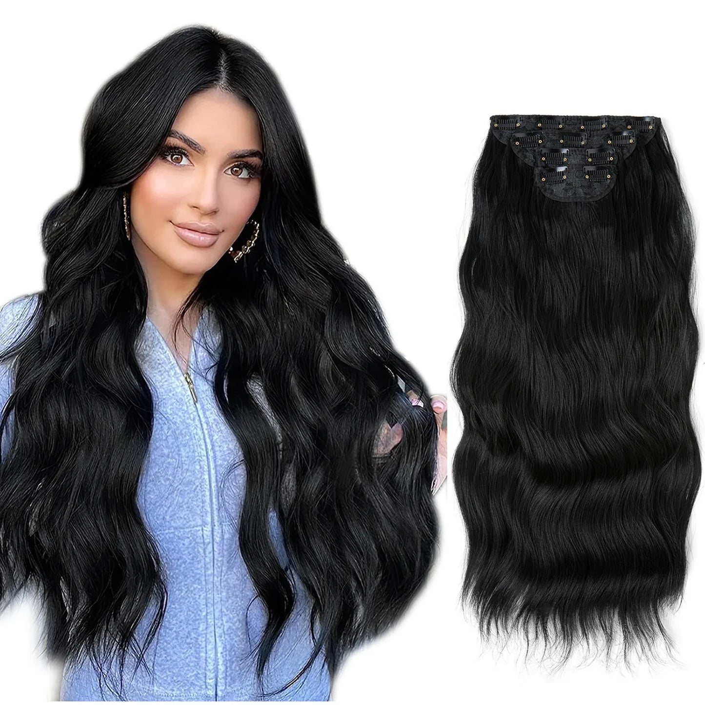 SARLA Synthetic Long Wavy Clip-In Hair Extensions 22" Thick Hairpiece for Women – Brown, Blonde, Black