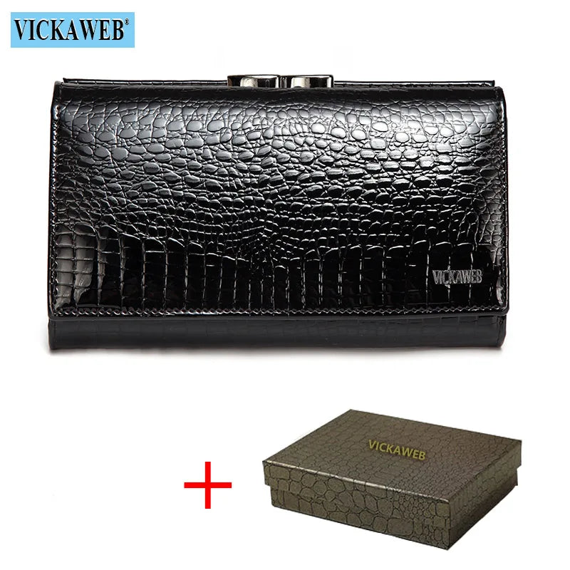 Women’s Genuine Leather Short Wallet – Fashion Alligator Hasp & Zipper Coin Purse AE2155
