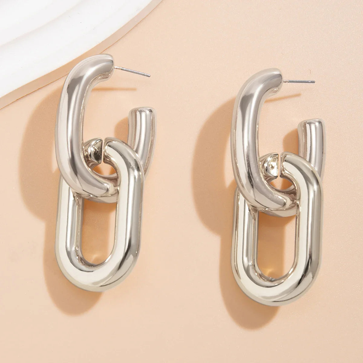 Vintage U-Shape Link Hoop Earrings – Geometric Punk Metal Jewelry for Women