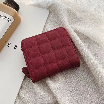 Women’s Small PU Leather Zipper Wallet with Coin Purse – Cute Plaid Mini Korean Card Holder, New Arrival