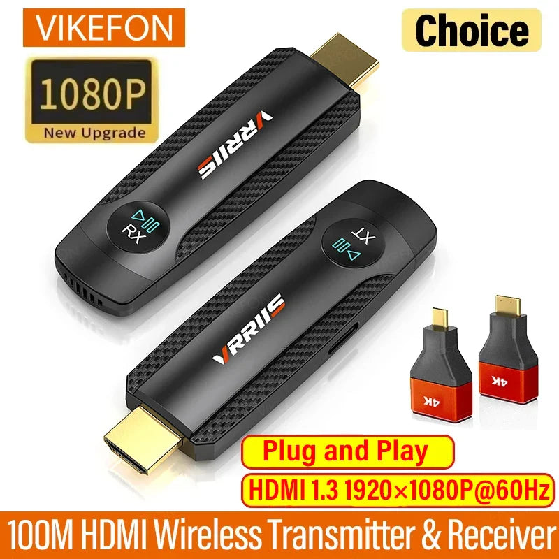 100M Wireless HDMI Video Transmitter & Receiver – Screen Mirror Adapter for Camera, PC to TV