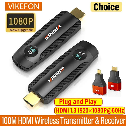 100M Wireless HDMI Video Transmitter & Receiver – Screen Mirror Adapter for Camera, PC to TV