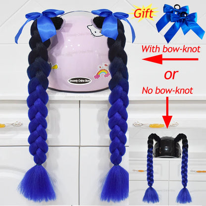 2pcs Motorcycle Helmet Braids - Woman's Twist Pigtail Wig for Helmets, 164 Colors with Sucker