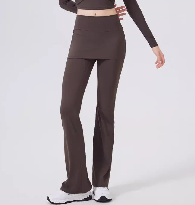 Women’s High Waisted Flared Yoga Pants with Skirt Overlay – Pilates, Dance & Running Sports Leggings