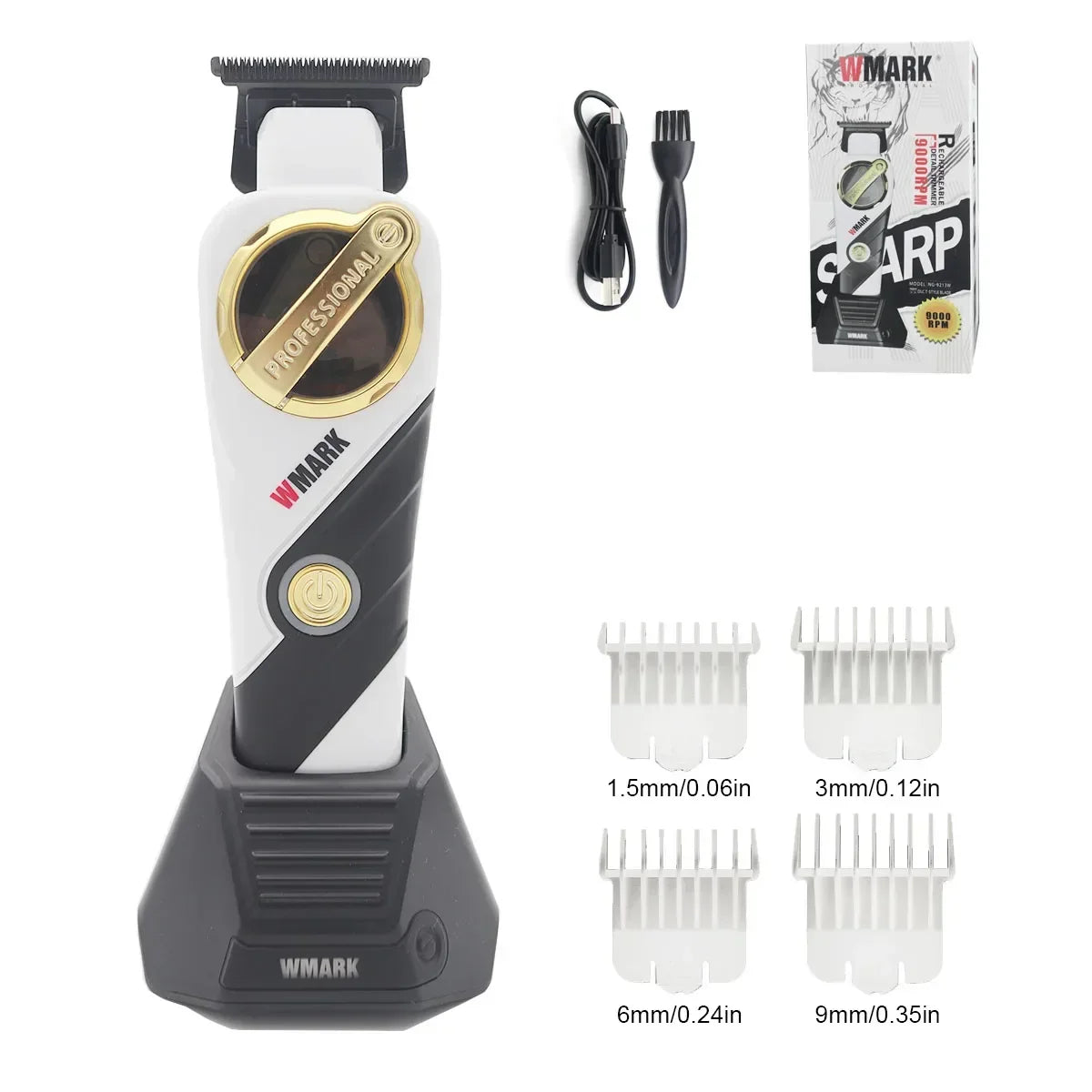 WMARK NG 9213 Professional Hair Trimmer for Men – 9000 RPM Magnetic Motor, DLC T-Blade, Zero Gapped Finishing Clipper