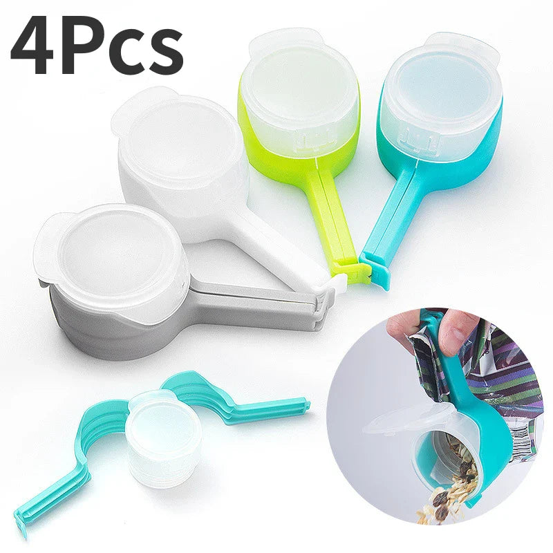 Food Storage Bag Clips with Pour Spouts - Kitchen Chip Sealer Clips, Plastic Cap for Freshness