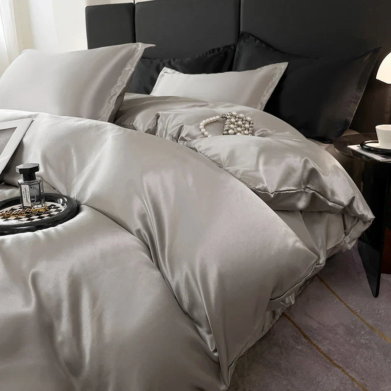 Nordic Satin Silk Bedding Set – Luxury Duvet Cover, Bed Sheet & Pillowcases for Single, Double & Couple Beds