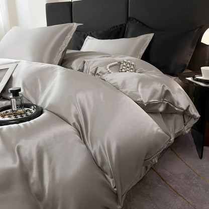 Nordic Satin Silk Bedding Set – Luxury Duvet Cover, Bed Sheet & Pillowcases for Single, Double & Couple Beds
