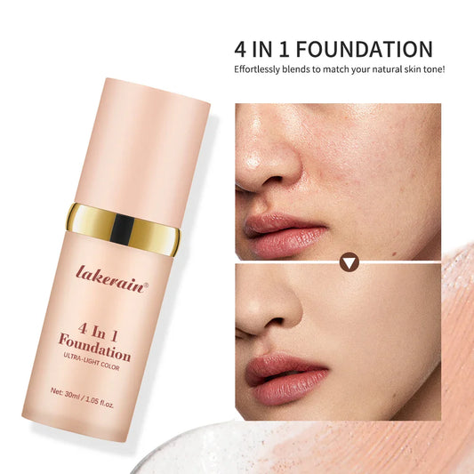 Color-Changing 4-in-1 Foundation – Moisturizing SPF 30+ Longwear Waterproof Makeup Base for Hydrating Travel Coverage