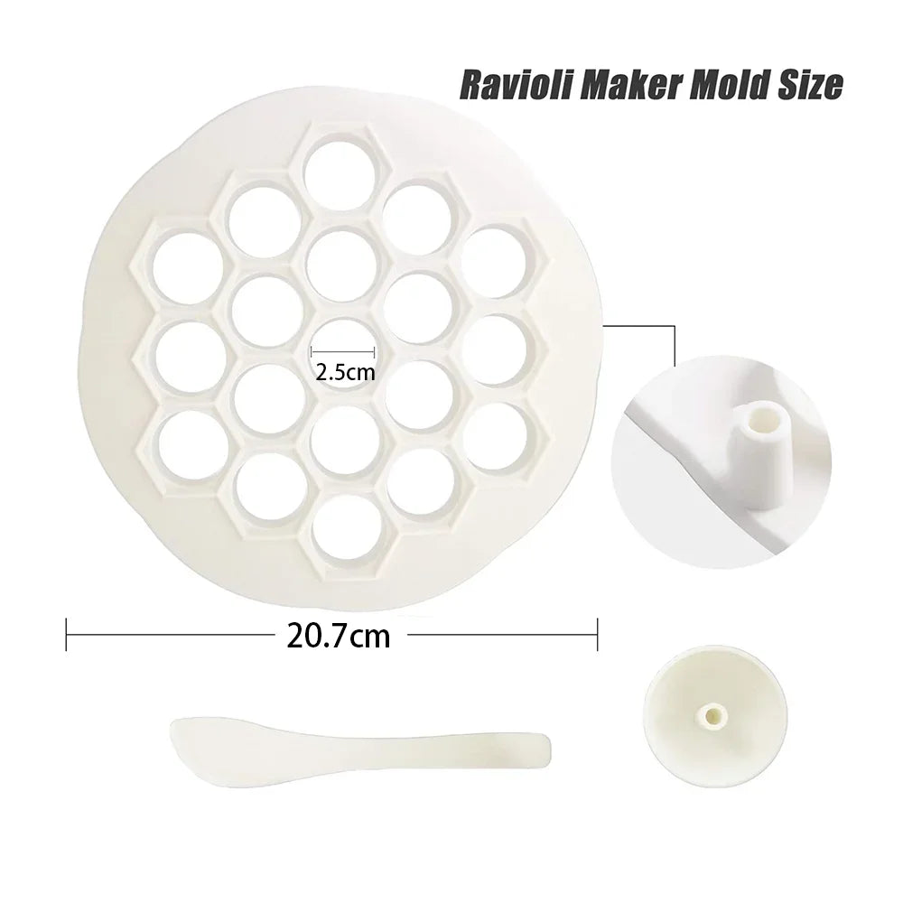 19-Hole Ravioli Maker Mold - BPA Free Plastic Pelmeni & Pierogi Dumpling Press with Stuffing Spoon for Easy Kitchen Prep