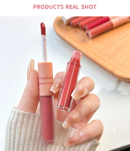 Double-End Lip Glaze – Glossy Mirror & Matte Velvet, Long-Lasting Color & Moisture, Anti-Stain Lip Gloss Cosmetic