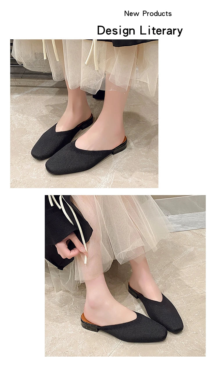 Women’s Solid Color Pointed Toe Knitted Slip-On Flats – Casual Breathable Ballet Loafers