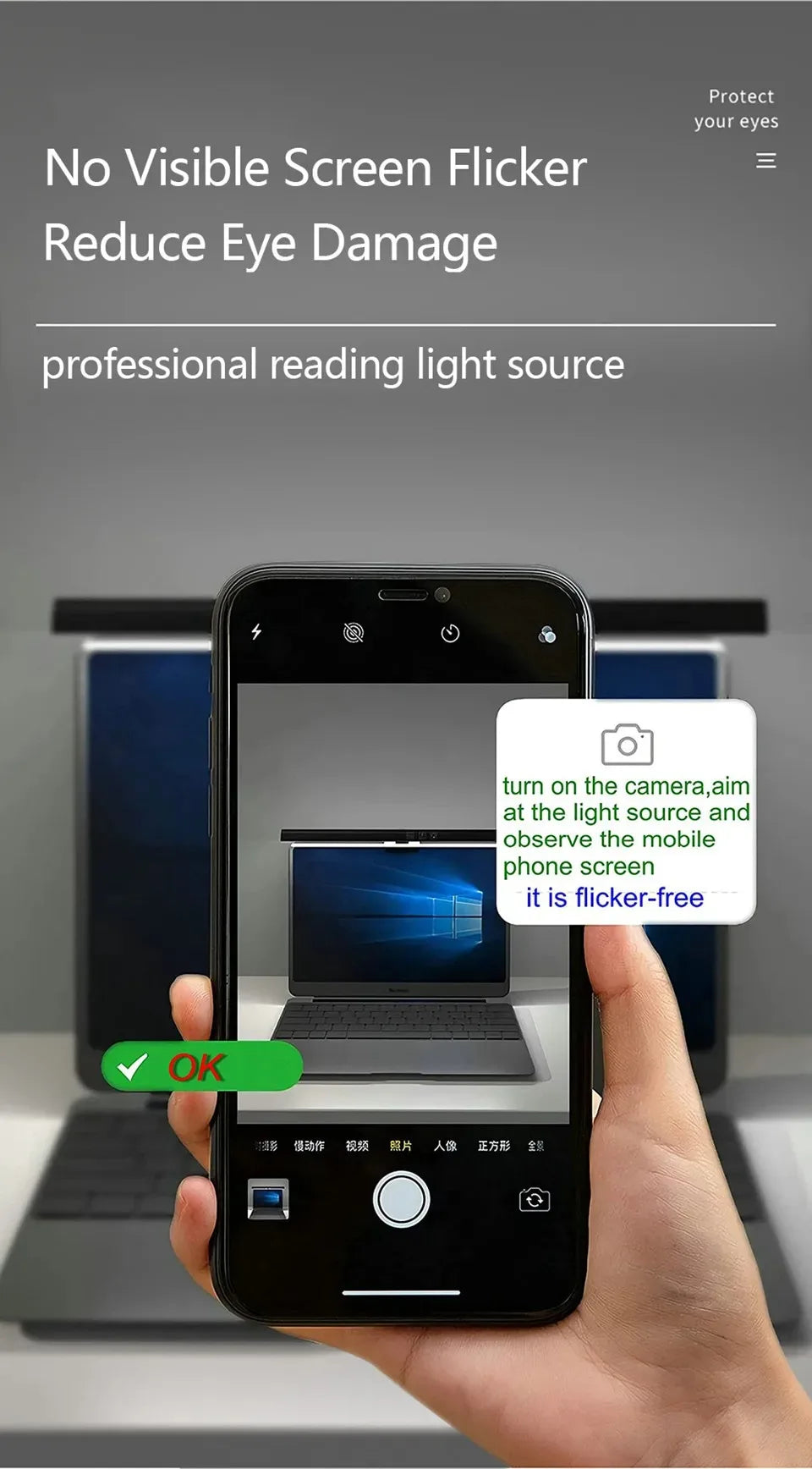 Eye-Care LED Desk Lamp 50cm – USB-Powered Screen Light Bar with Stepless Dimming for Reading & PC