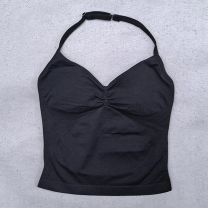 Women’s Adjustable Strappy Sports Top Open Back Gym Yoga Crop Top with Built-in Fastener Fitness Workout Wear