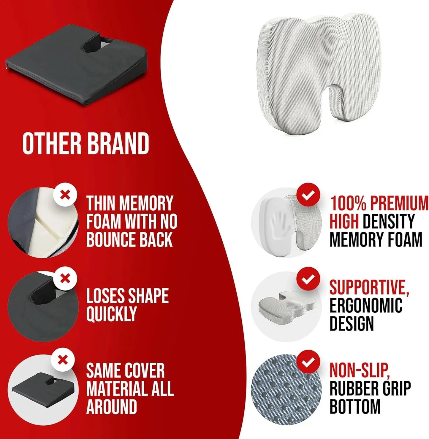 Ergonomic Memory Foam Seat Cushion – Hemorrhoid & Office Chair Support for Sedentary Comfort