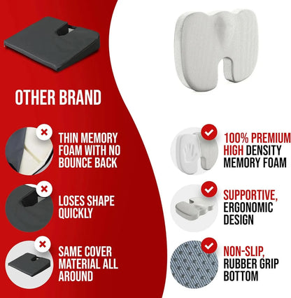 Ergonomic Memory Foam Seat Cushion – Hemorrhoid & Office Chair Support for Sedentary Comfort