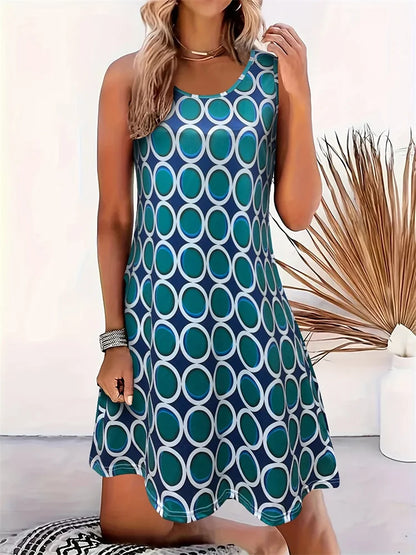 2024 Summer Boho Printed Dress - Women's Sleeveless Casual Holiday Gown O Neck Party Plus Size Fashion Dress