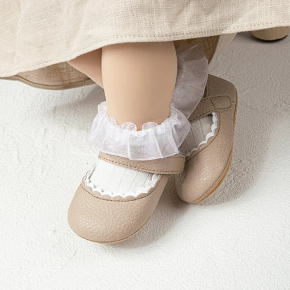Meckior Baby Boys & Girls Shoes - Infant Leather with Rubber Sole, Anti-Slip Toddler First Walkers, Newborn Princess Crib Shoes