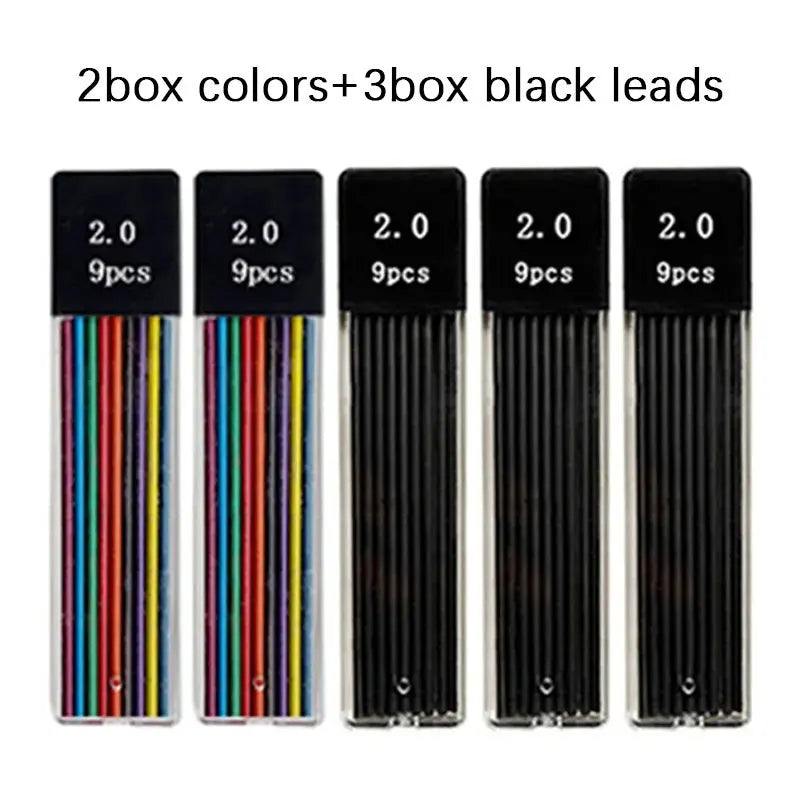 2.0mm Mechanical Pencil Set with 2B Black & Color Lead Refills – Automatic Drawing, Sketching & Writing Pencils for School & Art