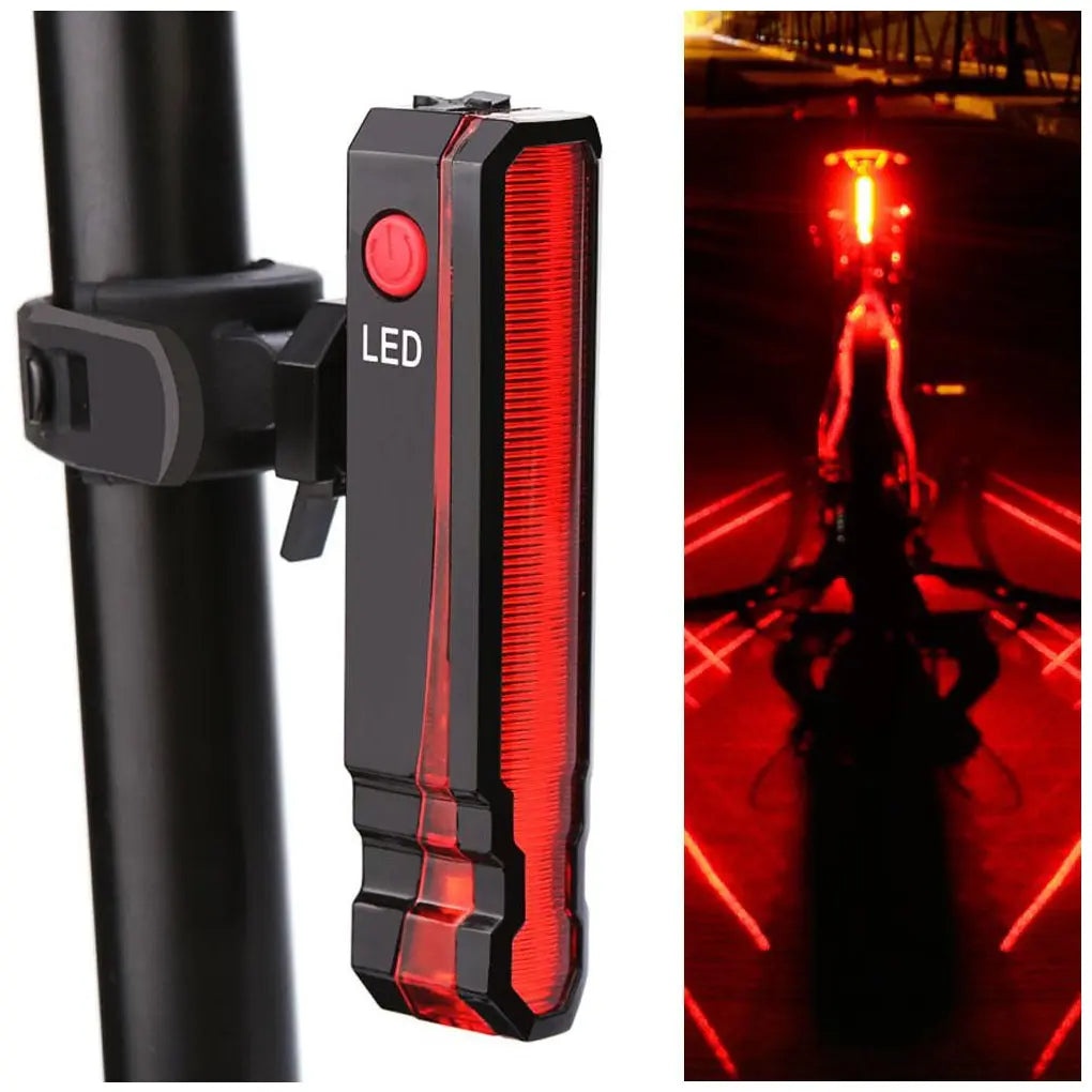 USB Rechargeable Bike Rear Light - Waterproof LED Taillight with Line Warning Lamp for MTB and Road Bicycles