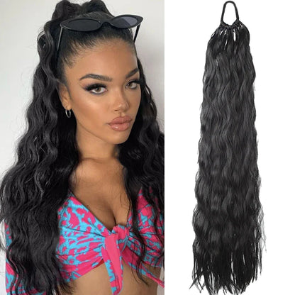 24 Inch Synthetic Long Curly Ponytail Extension – Wavy Elastic Hair Tie Hairpiece for Women Daily & Party Styling Accessories