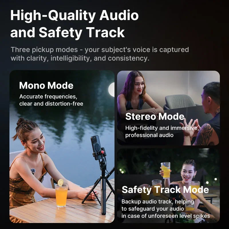 Ulanzi AM18 U-Mic 2.4G Wireless Stereo Microphone – 100m Dual-Channel Recording for DSLR, iOS, Android & PC Live Interviews