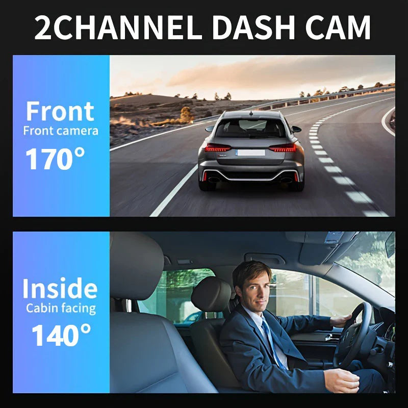 1080P WiFi Dual Camera Dash Cam — Front & Inside Car DVR with IR Night Vision, Loop Recording & Wide-Angle Lens