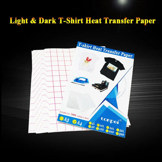 10 Sheets A4 Inkjet Heat Transfer Paper — Dark & Light Cotton T-Shirt Transfer Paper for 100% Cotton Fabric
