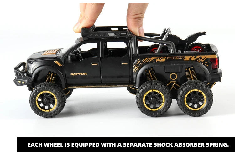 1:24 Diecast F150 Raptor Pickup Truck — Metal Model Car with Sound & Light for Kids Age 3+, Blue